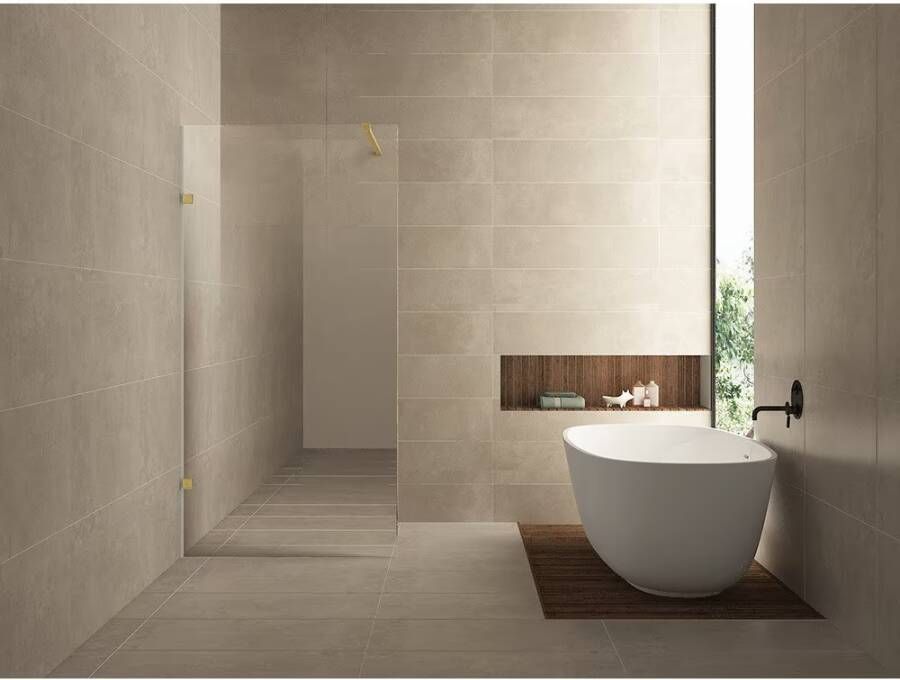 Wiesbaden Inloopdouche Less | 80x200x0.8 cm | Spiegelrook- naar helderglas | Geborsteld messing beslag