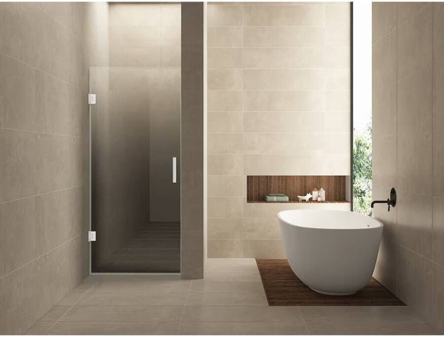 Wiesbaden Nisdeur Less | 90x200x0.8 cm | Links | Spiegelrook- naar helder glas | Mat wit beslag