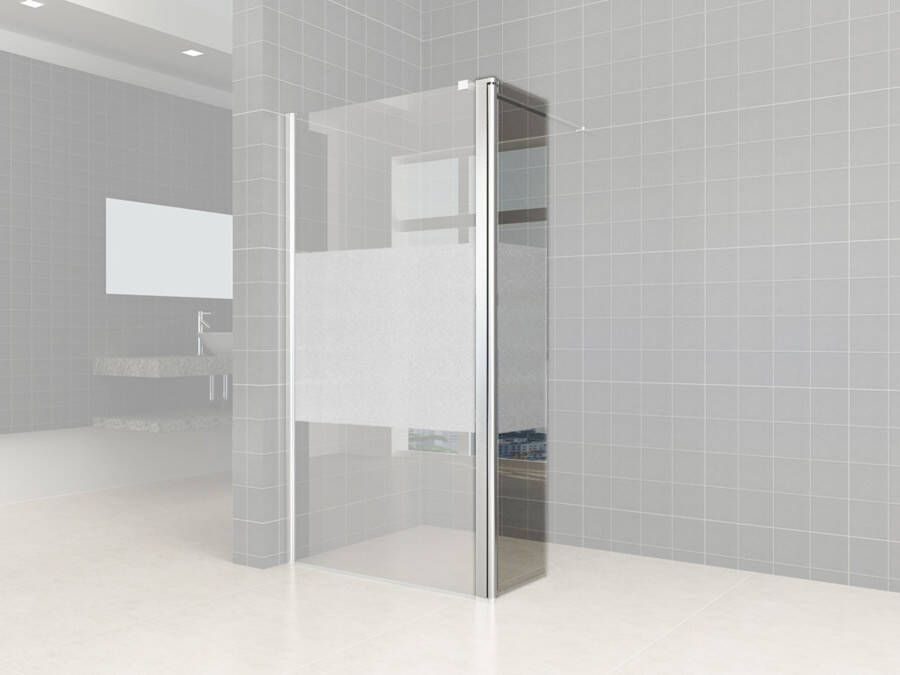 Wiesbaden Inloopdouche Zijpaneel Links met Schanieren 35x200 cm Antikalk Helder Mat Glas en 10mm Veiligheidsglas Glans Chroom - Foto 4