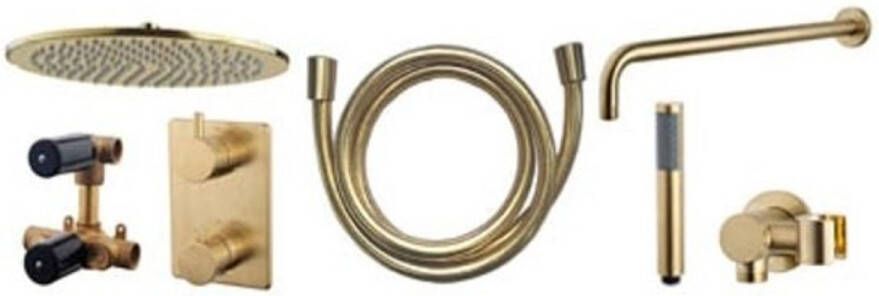 Wiesbaden Caral one-pack complete inbouwthermostaatset met muurbevestiging met 30 cm hoofddouche geborsteld messing - Foto 4