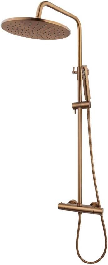 Wiesbaden Regendouche set Caral | Opbouw | Thermostaatkraan | 2-weg | hoh 15 cm | 2-hendel | Rond | Geborsteld brons koper PVD