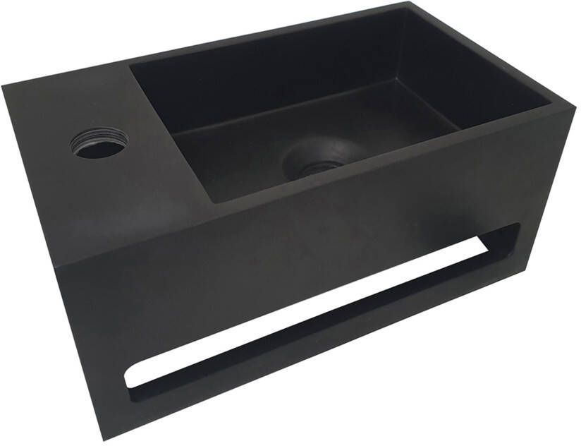Wiesbaden Fontein Solid | 36x20x16 cm | Solid Surface | Links montage | 1 kraangat | Rechthoek | Zwart mat - Foto 4