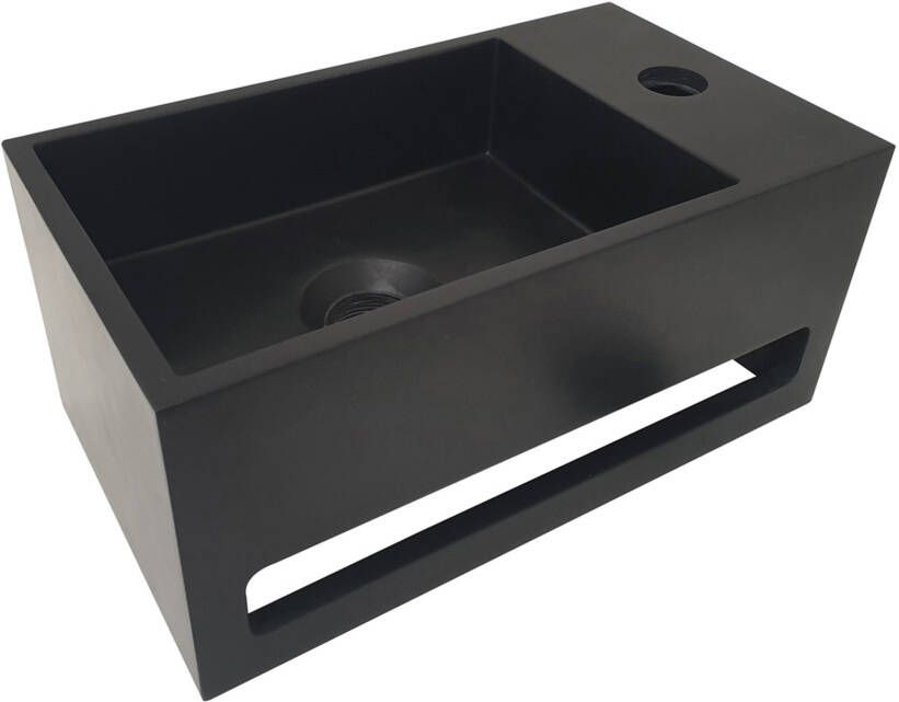 Wiesbaden Fontein Solid | 36x20x16 cm | Solid Surface | Rechts montage | 1 kraangat | Rechthoek | Zwart mat - Foto 4