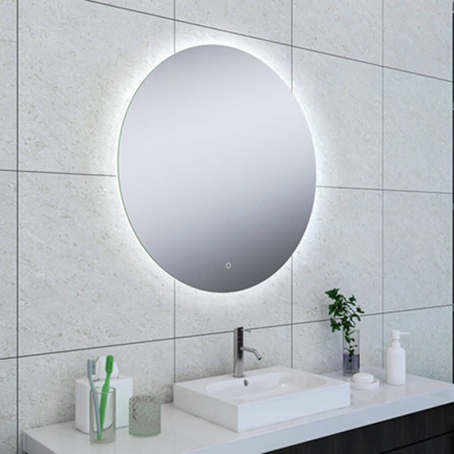 Wiesbaden Badkamerspiegel Soul Rond 80x80cm Geintegreerde LED Verlichting Verwarming Anti Condens en Touch Schakelaar