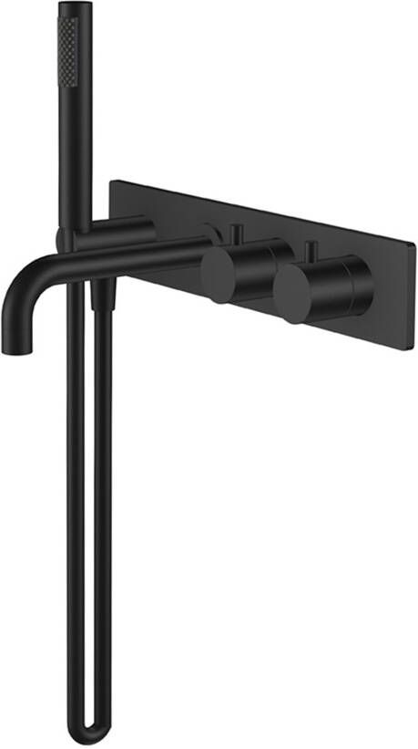 Wiesbaden Badkraan Style Inbouw Thermostatisch Rond Mat Zwart met handdoucheset 2 Greeps - Foto 3