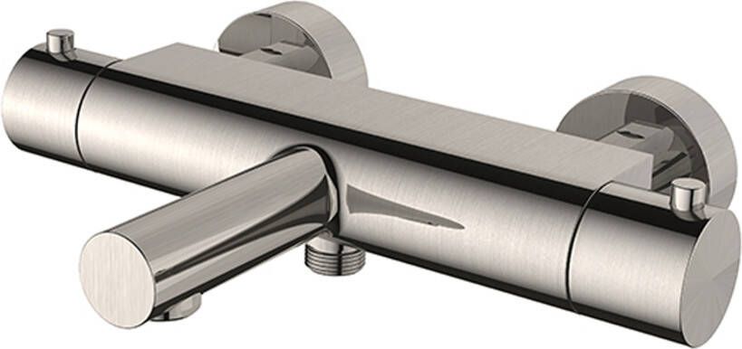 Wiesbaden Badkraan Style 15cm Hartafstand Thermostatisch Opbouw Rond Cooltouch Geborsteld RVS 2 Greeps met Uitloop - Foto 3