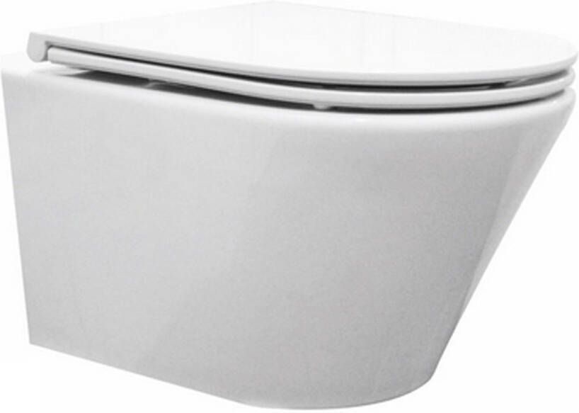 Wiesbaden Vesta-Junior hangend toilet compact 47 cm diepspoel Rimless inclusief Flatline 2.0 zitting met softclose en quickrelease wit - Foto 6