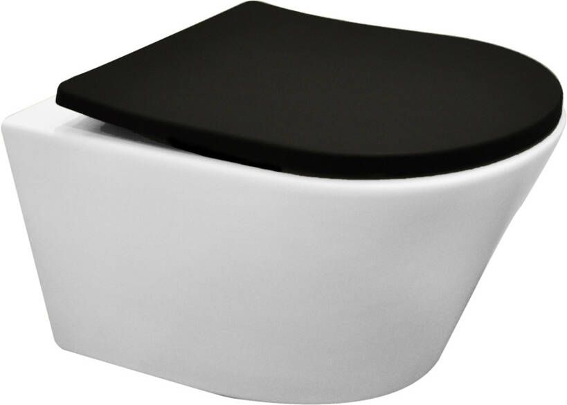 Wiesbaden Vesta wandcloset rimless mat wit met Shade slim toiletzitting softclose en quick release mat zwart 32.6013 - Foto 4