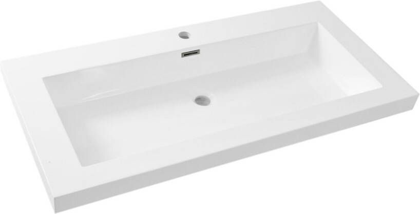 Wiesbaden Meubelwastafel Vision Rechthoek 100x46x5 5cm Kunstmarmer Glans Wit 1 Kraangat Overloop - Foto 7