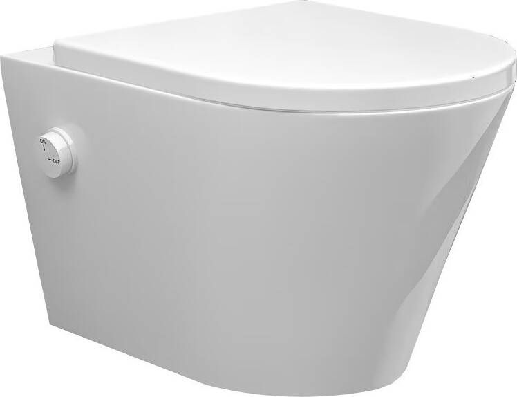 Wiesbaden Wandcloset Vesta | 52 cm | Rimless | Bidet functie-koud water | Incl.Toiletzitting | Keramiek | Mat wit