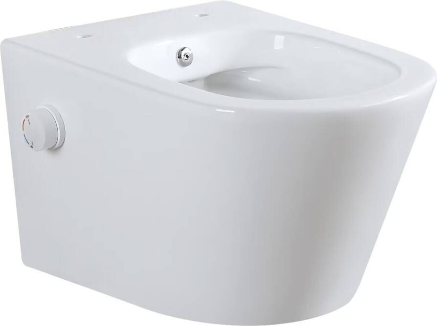 Wiesbaden Wandcloset Vesta | 52 cm | Rimless | Bidet functie-warm en koud water | Excl.Toiletzitting | Keramiek | Glans wit