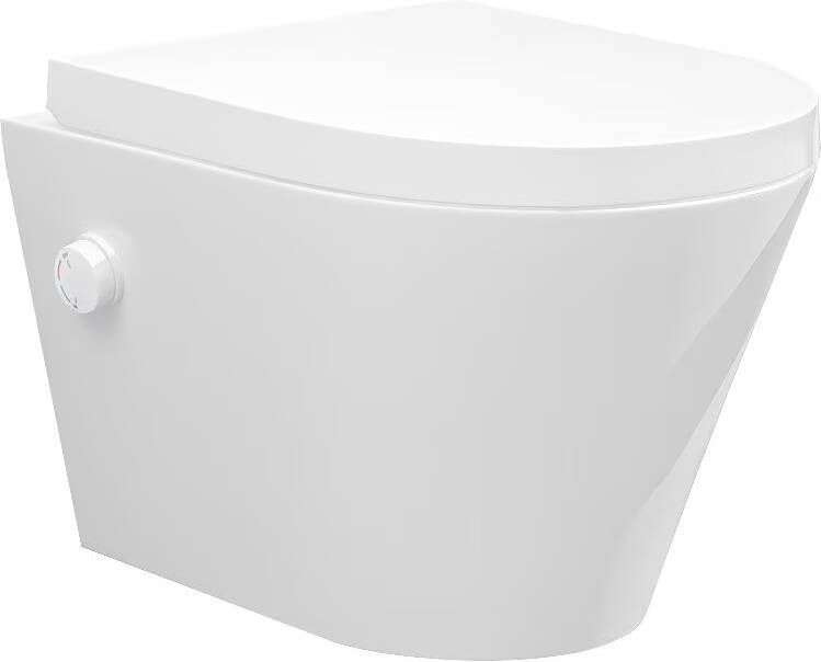 Wiesbaden Wandcloset Vesta | 52 cm | Rimless | Bidet functie-warm en koud water | Incl.Toiletzitting | Keramiek | Glans wit