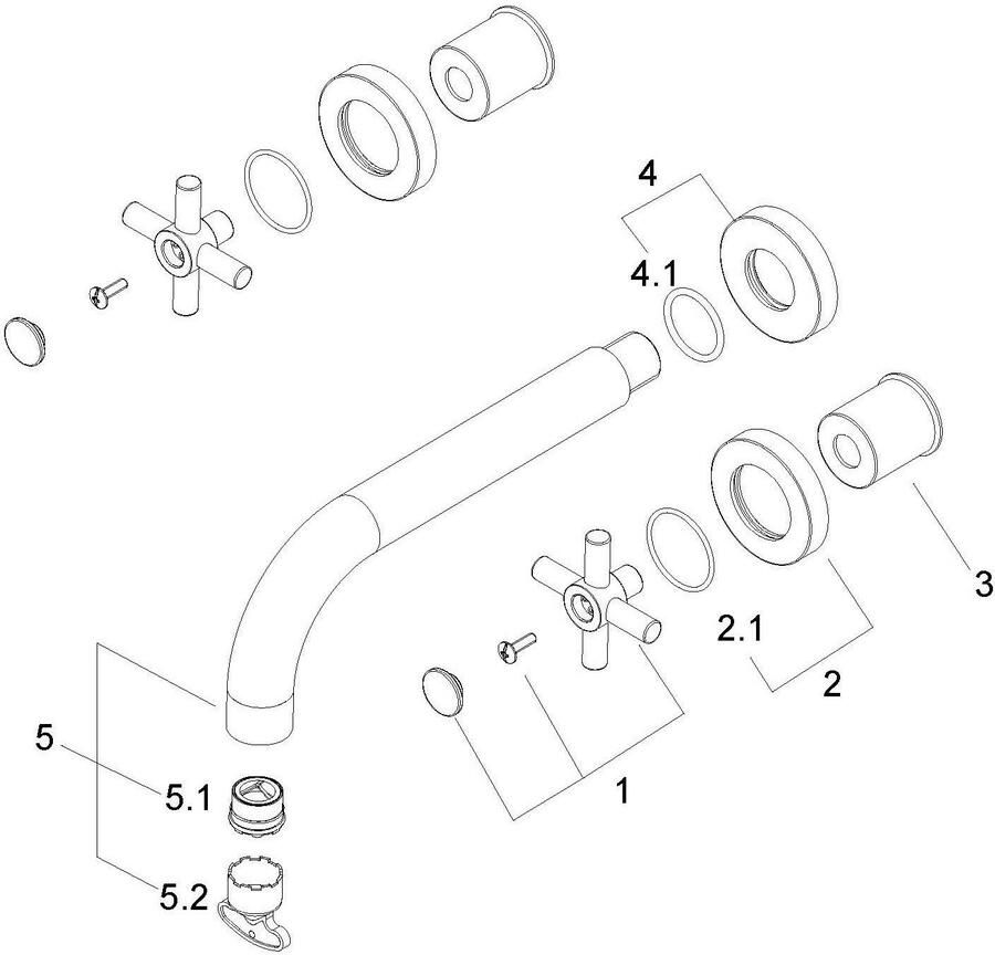 Wiesbaden Wastafelkraan Inbouw Cross Afbouwdeel Mengkraan Rond Geborsteld Staal 2 Knops 20 cm Uitloop