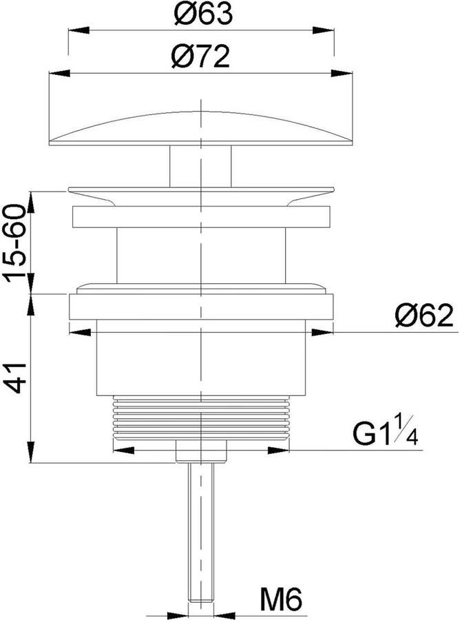 Wiesbaden Afvoerplug UniMatch Caral | 5 4" | Vaste waste (niet afsluitbaar) | Messing | Rond | Chroom