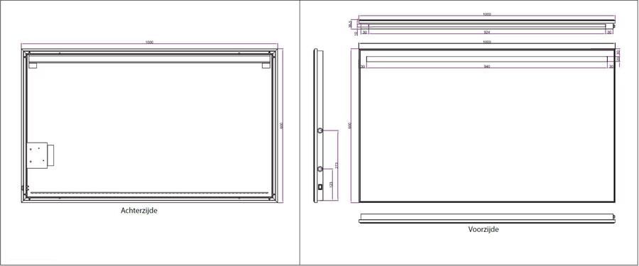 Wiesbaden Badkamerspiegel Ambi one | 100x60 cm | Rechthoekig | Directe en indirecte LED verlichting | Touch button | Met verwarming - Foto 3