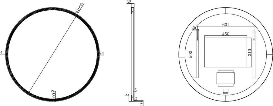 Wiesbaden Badkamerspiegel Maro Rond 100x100cm Mat Zwart Geintegreerde LED Verlichting Verwarming Anti Condens Touch Schakelaar Dimbaar - Foto 3