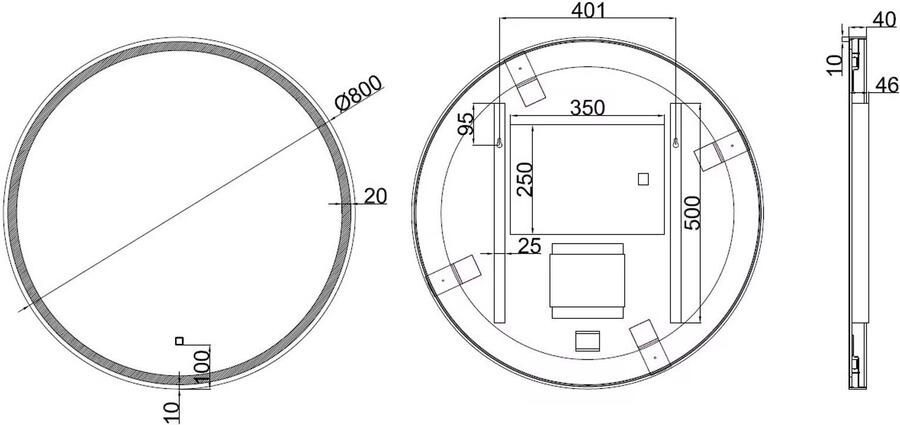 Wiesbaden Badkamerspiegel Maro Rond 80x80cm Geintegreerde LED Verlichting Verwarming Anti Condens Touch Schakelaar Mat Zwart - Foto 3