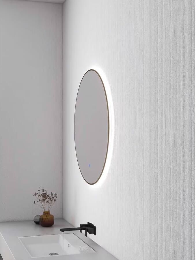 Wiesbaden Badkamerspiegel Novi | 80 cm | Rond | Indirecte LED verlichting | Touch button | Geborsteld messing
