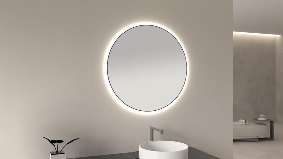 Wiesbaden Badkamerspiegel Novi | 80 cm | Rond | Indirecte LED verlichting | Touch button | Zwart mat - Foto 3