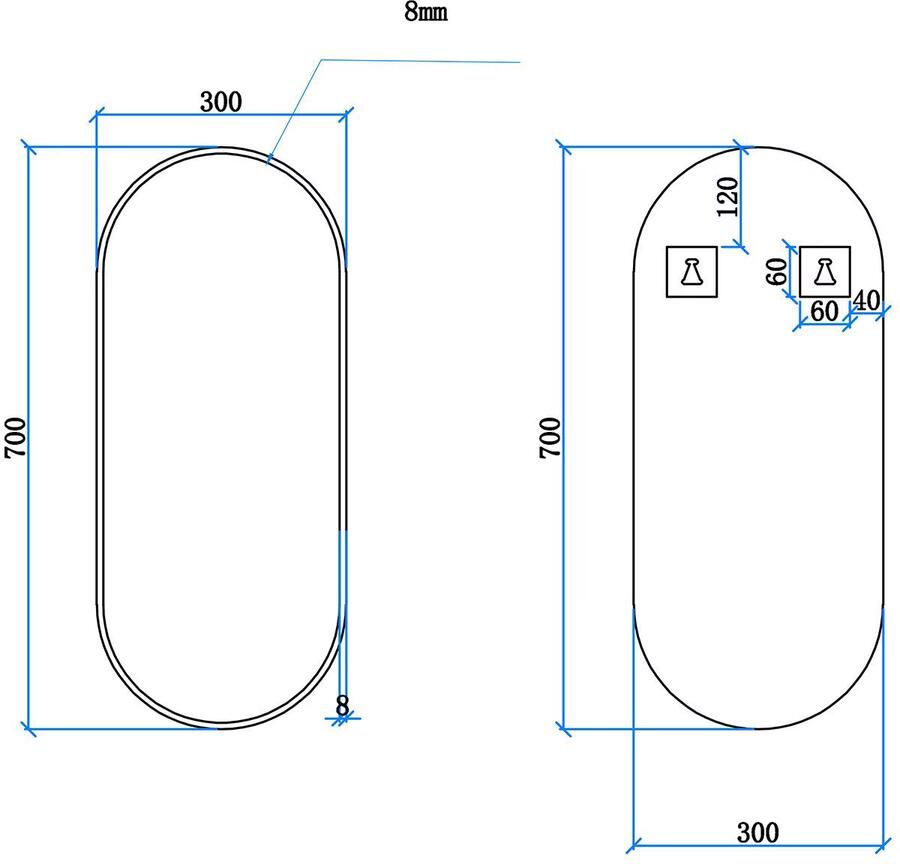 Wiesbaden Badkamerspiegel Renk | 30x70 cm | Ovaal | Mat zwart