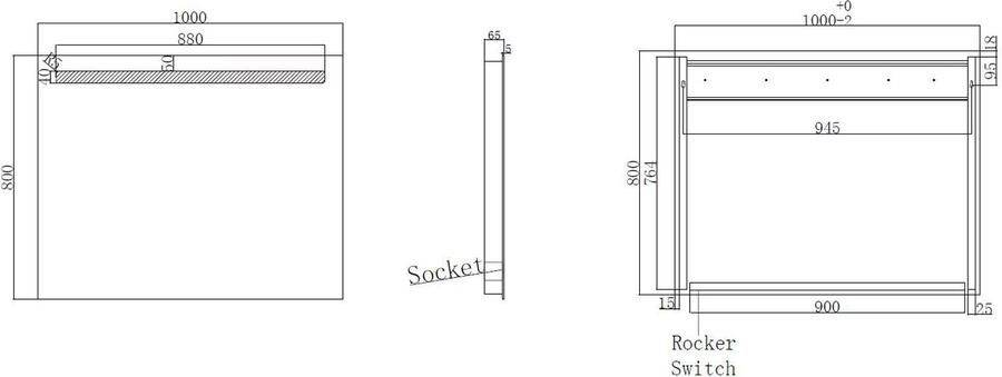 Wiesbaden Badkamerspiegel Tigris | 100x80 cm | Rechthoekig | Directe LED verlichting | Drukschakelaar