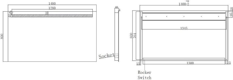 Wiesbaden Badkamerspiegel Tigris | 140x80 cm | Rechthoekig | Directe LED verlichting | Drukschakelaar - Foto 2