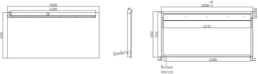 Wiesbaden Badkamerspiegel Tigris | 160x80 cm | Rechthoekig | Directe LED verlichting | Drukschakelaar