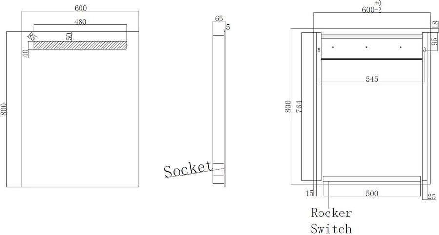 Wiesbaden Badkamerspiegel Tigris | 60x80 cm | Rechthoekig | Directe LED verlichting | Drukschakelaar - Foto 2