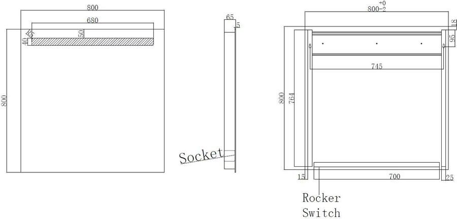 Wiesbaden Badkamerspiegel Tigris | 80x80 cm | Rechthoekig | Directe LED verlichting | Drukschakelaar - Foto 2