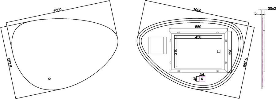 Wiesbaden Badkamerspiegel Uovo | 100x69 cm | Organisch | Directe LED verlichting | Touch button | Met verwarming