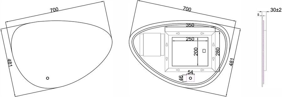 Wiesbaden Badkamerspiegel Uovo | 70x48 cm | Organisch | Directe LED verlichting | Touch button | Met verwarming