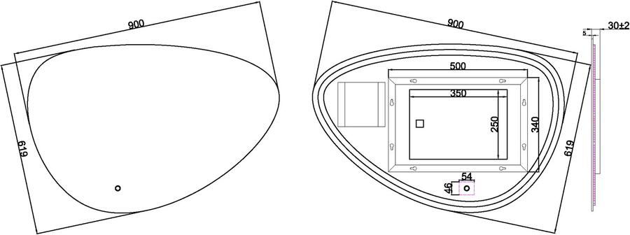 Wiesbaden Badkamerspiegel Uovo | 90x62 cm | Organisch | Directe LED verlichting | Touch button | Met verwarming