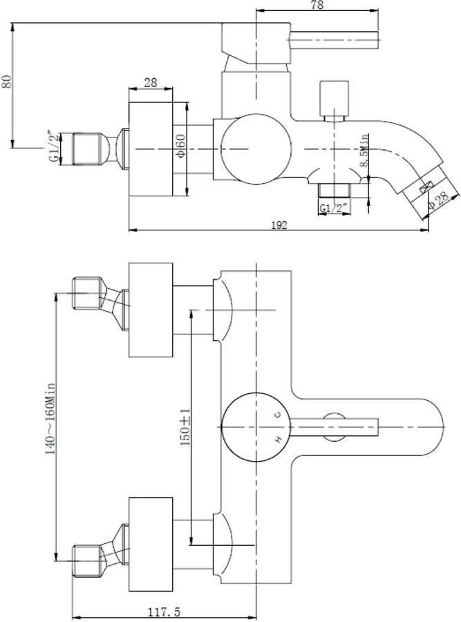 Wiesbaden Badkraan Cadans 15cm Hartafstand Mengkraan Opbouw Rond Chroom 1 Greeps met Onderuitloop - Foto 2