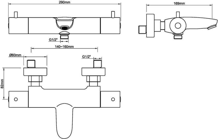 Wiesbaden Badkraan Caral | Opbouw | Thermostaatkraan | 2-weg | hoh 15 cm | 2-knops | Rond | Geborsteld staal PVD
