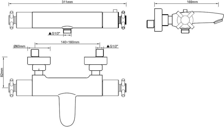 Wiesbaden Badkraan Cross | Opbouw | Thermostaatkraan | 2-weg | hoh 15 cm | 2-knops | Rond | Chroom - Foto 2