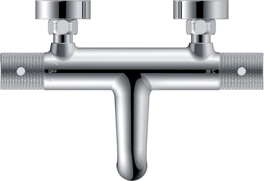 Wiesbaden Badkraan Ribbd | Opbouw | Thermostaatkraan | 2-weg | hoh 15 cm | 2-knops | Rond | Chroom - Foto 2