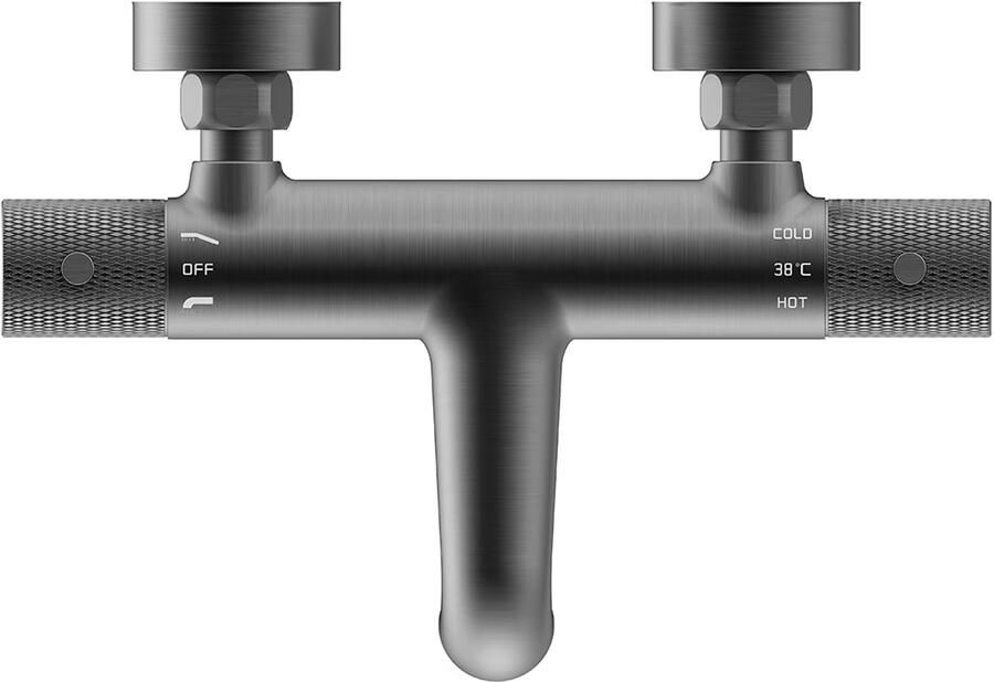 Wiesbaden Badkraan Ribbd | Opbouw | Thermostaatkraan | 2-weg | hoh 15 cm | 2-knops | Rond | Gunmetal PVD - Foto 2