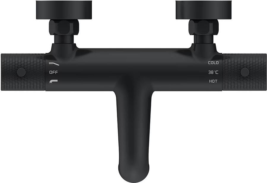 Wiesbaden Badkraan Ribbd | Opbouw | Thermostaatkraan | 2-weg | hoh 15 cm | 2-knops | Rond | Zwart mat - Foto 2