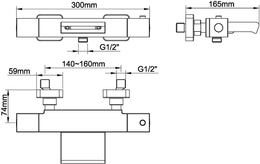 Wiesbaden Badkraan Rombo | Opbouw | Thermostaatkraan | Waterval uitloop | 2-weg | hoh 15 cm | 2-knops | Vierkant | Geborsteld staal PVD - Foto 2