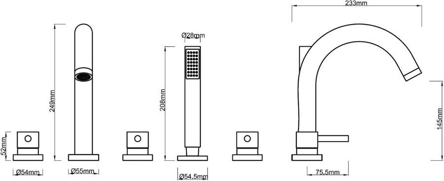 Xellanz Badkraan Caral Mengkraan Inbouw Rond Glans Chroom 3 Greeps 5 Gats met Handdouche - Foto 5