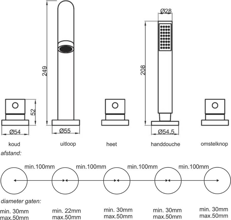 Xellanz Badkraan Caral Mengkraan Inbouw Rond Glans Chroom 3 Greeps 5 Gats met Handdouche