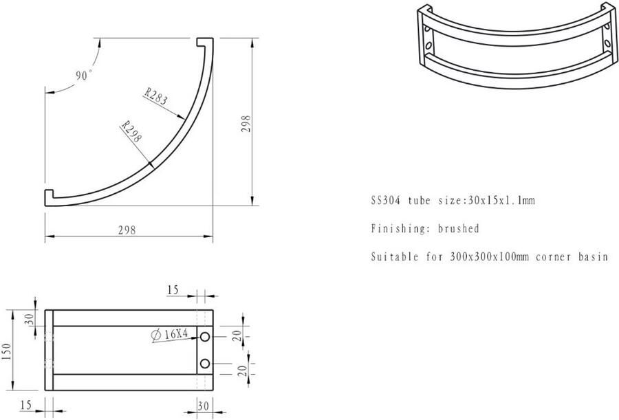 Wiesbaden Bracket frame voor hoekfontein 30x30x15 cm rvs - Foto 2