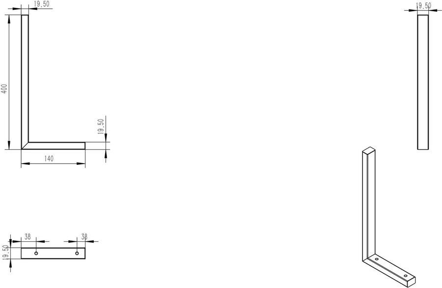 Wiesbaden Bracket ophangbeugel L-vorm plankdrager 40x14 cm zwart mat