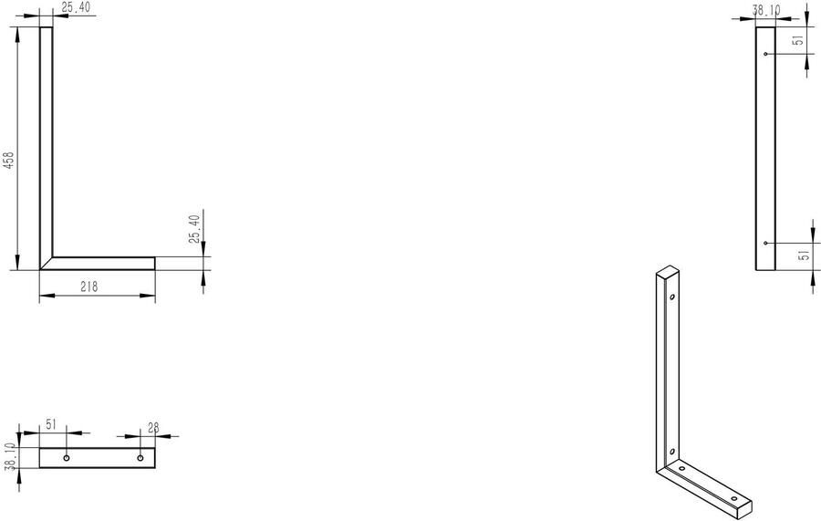 Wiesbaden Bracket ophangbeugel L-vorm plankdrager 46x22 cm zwart mat