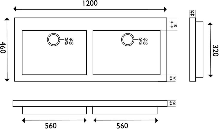 Wiesbaden B-stone hardstenen dubbele meubelwastafel met 2 kraangaten 120x46x5 cm zwart - Foto 2