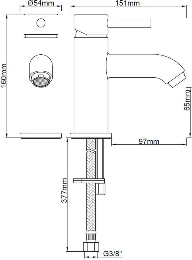 Wiesbaden Cadans wastafelkraan uitloop 7 cm opbouw rond Geborsteld messing PVD
