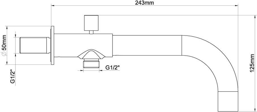 Wiesbaden Caral inbouw uitloop met omstelknop 23 cm messing chroom