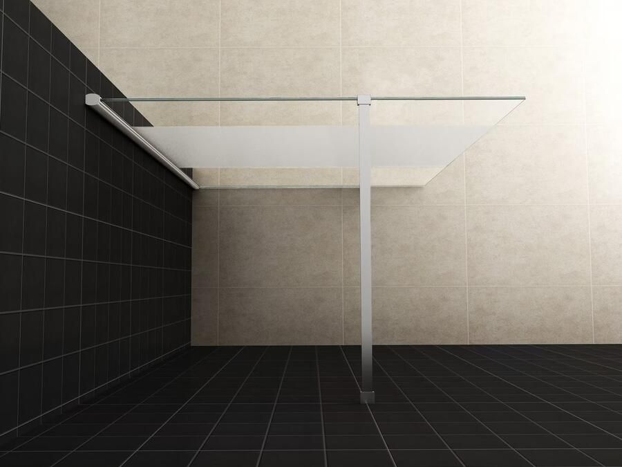 Wiesbaden Partly inloopdouche 160 cm 8 mm nano coating met gesatineerde band muurprofiel en stabilisatiestang chroom