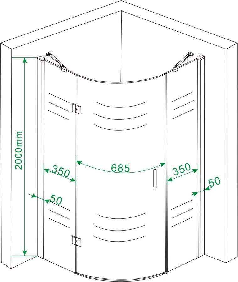 Wiesbaden Douchecabine Nano Kwartrond Draaideur Linksdraaiend 90x90x200cm Antikalk Helder Glas Chroom Profiel 8mm Veiligheidsglas Easy Clean - Foto 4
