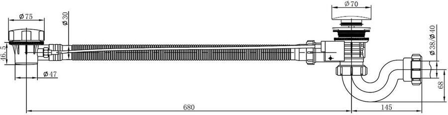 Wiesbaden Badafvoer en overloopcombinatie met pop-up waste chroom 29.3995 - Foto 2